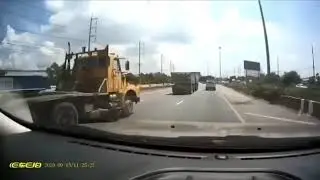 Steel Plate Flies Off Truck, Hits WIndshield Thailand Road Accidents