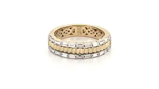 14K Gold Ribbed and Baguette Diamond Edge Set Band