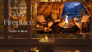 Cozy Fireplace & Gentle Piano Live 🔴 Winter Night Cabin Ambience for Deep Sleep & Relax