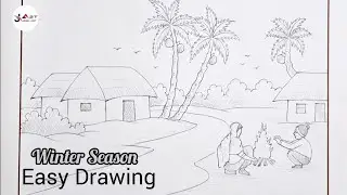 How to draw Winter Season || Winter season scenery drawing 