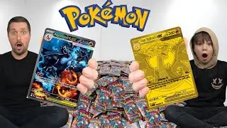 Opening pokemon cards until we pull the Charizard!!