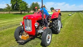 Massey Ferguson FE-35 Diesel Perkins A3-152 presses mini round bales with Runshine 850 N