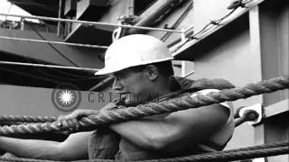 USS Hancock CVA-19 approaches to port of USS Mattaponi AO-41Oiler for refueling i...HD Stock Footage