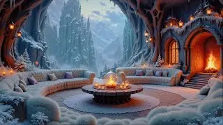 ⛄Snowy Mountain Castle🏰 - ASMR Ambience (fireplace, snow fall, snow crunching, book pages, tea cups)