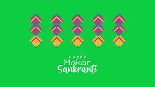 Background With Kites Pattern And Happy Makar Sankranti Text | Animation | Green Screen