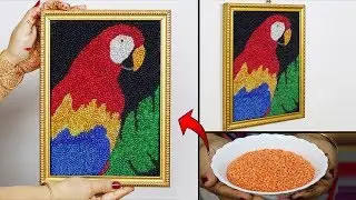Macaw Parrot wall hanging making with Masoor Dal // Wall hanging making