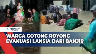Detik-Detik Warga Evakuasi Lansia Terjebak Banjir di Cirebon