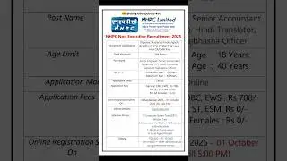 NHPC Non Executive Recruitment 2025 | New Vacancy 2025 | dailyJobs updates #shorts #job