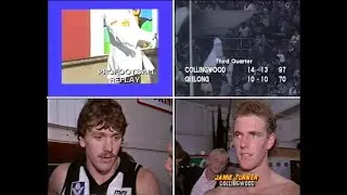 Round 4 1986 Collingwood v Geelong. 3rd quarter + highlights. Brian Taylor, Jamie Turner interviews