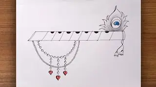 Easy Krishna flute drawing || Krishna bansuri drawing || Krishna flute design 