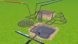 THREE TRAINS PASSING〽️ SQUARE SPRINGS CIRCLES ZIG ZAG RAILROAD TRACKS RISKY TRACKS/ trains beamng 