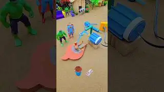 Mini hand pump water science project with concrete mixer cow farm hulk spiderman mini tractor #yt