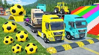 Flatbed Trailer McQueen Transportations with Truck   Cars vs Speed vs Train   BeamNG Drive #24