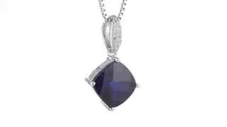 4 cts Cushion Cut Blue Sapphire Sterling Silver Pendant SP10310 by Peora Jewelry