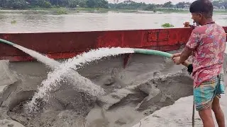 Amazing River Sand Dredging & Unloading Process | Traditional Sand Filling Work | Shahin360