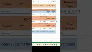 Discount Calculation in Excel #excel #exceltutorial  #exceltips #exceltips #microsoftexcel #formula