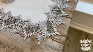 Earth Tone Silver Lace on White Fabric Table Runner 14