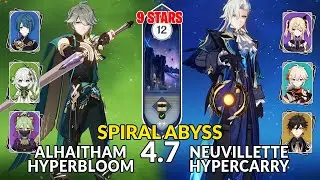 4.7 Spiral Abyss│Alhaitham Hyperbloom & Neuvillette Hypercarry | Floor 12 - 9 Stars | Genshin Impact