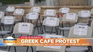 Coronavirus: Greek restaurateurs' empty chairs protest over social distancing plan