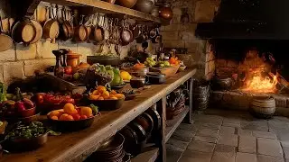 Step Back in Time 🏰 | Crackling Fire and Cozy Medieval Kitchen Sounds