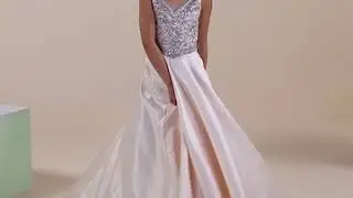 Champagne Girls Long Beaded Satin Dress by Tiffany Princess 13629