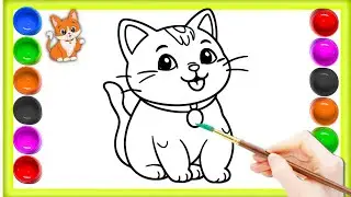 Drawing 0103. Cat Drawing | Painting & coloring for kids | how to color a cat