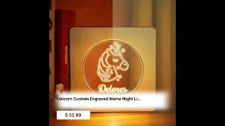 Unicorn Custom Engraved Name Night Light Personalized Wooden Frame Lamp