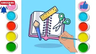 How to draw book , brush,ruler and scissors for kids and beginners 