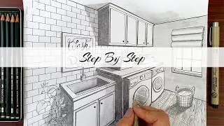 How to Draw A Laundry Room in Two Point Perspective | Step By Step