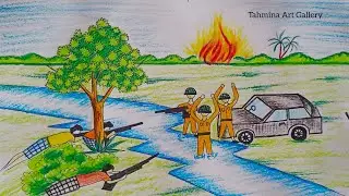 [ মুক্তিযুদ্ধ ]  How to Draw Scenery of Liberation War 1971 step by step || Art Video