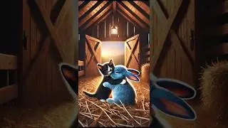 Blue Bunny and Black Kitten meet💙🐰🖤🐱 2