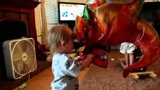 Tanner and Joey and the dinosaur balloon