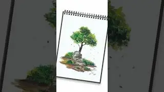 🌲 Волшебный рисунок дерева! Простой и яркий пейзаж для начинающих #короткиерисунки