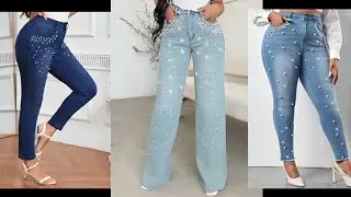 Best Rhinestone and Pearl Denim JEANS for Women | Football Party Look