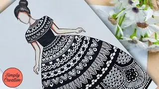 How to draw Mandala Art for beginners| Mandala Dress | Fashion lllustration #mandala #zentangle