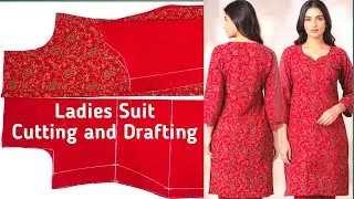Easy Red Floral Kurta Tutorial for Beginners | Step-by-Step DIY Ladies suit drafting and cutting