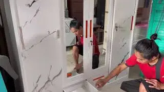 Cara merakit lemari pakaian besi sliding 4pintu uk 160cm #caramemasang