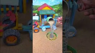 😱 DIY Mini Tractor Cement Mixer Pouring Concrete in Pillar | Real Working Tractor Machine #shorts