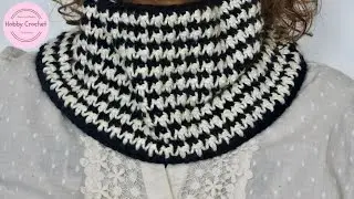 Cuello a crochet en punto arroz en dos colores, paso a paso