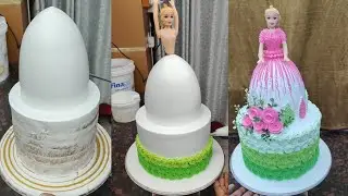 Barbie Doll Cake Design | Pink Dress Doll Cake | Green Rosette Tier | Birthday Special Cake 