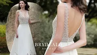 Style 11084 | Elegant V-neck Lace Crepe A-line Wedding Dress #BrydealoFactory