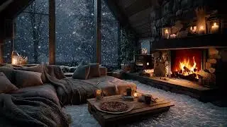 (No Ads) Cozy Night Piano & Fireplace Ambience for Deep Sleep and Relaxation
