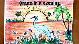 Simple Bird Drawing/Easy Crane drawing step by step