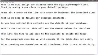 Android (Basic Note Taking App  2017): Creating Database using SQLiteOpenHelper 2/13