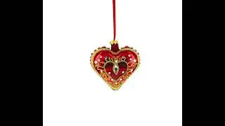 Regal Red Jeweled Glass Heart Ornament (RRR-0057)
