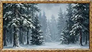 Snowy Pine Forest Oil Painting | 4K Winter Art for Smart TV