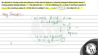 An electron is moving under the influence of the electric field of a uniformly charged infinite ....