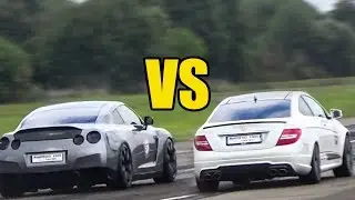 Mercedes Benz C63 AMG vs Nissan GTR R35 - RACE!