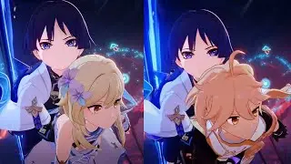 Side by Side Cutscene HAT GUY!! Saves LUMINE and AETHER from DOTTORE!!