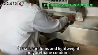 Recare condom packaging machine:Manually placing condoms. Packaging size adjustable per product.